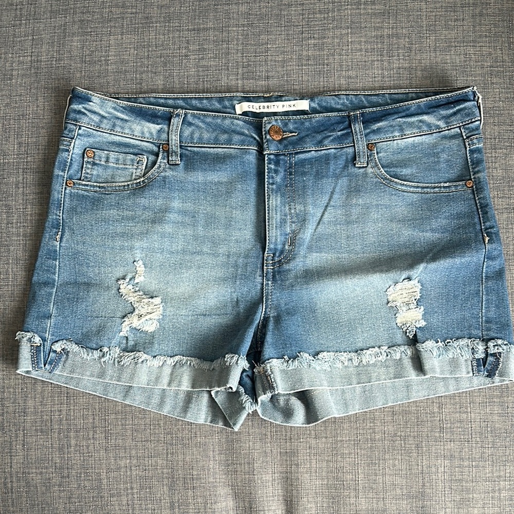 Celebrity Pink Distressed Light Blue Jean Shorts